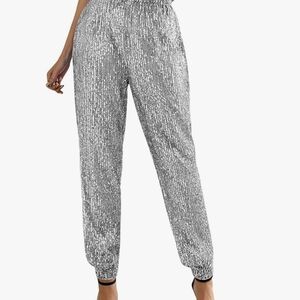 Elegant Silver Sequin Joggers